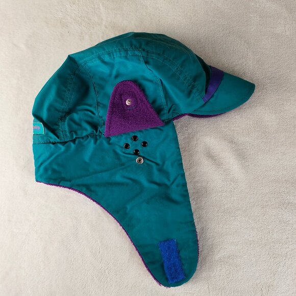 Vintage 90s Columbia Trapper Hat Teal Purple Ear Flap Vented Made in USA - Picture 1 of 6